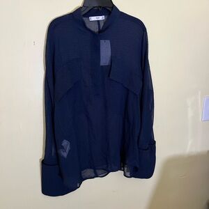 Mango Deep Blue Sheer Blouse Size Small